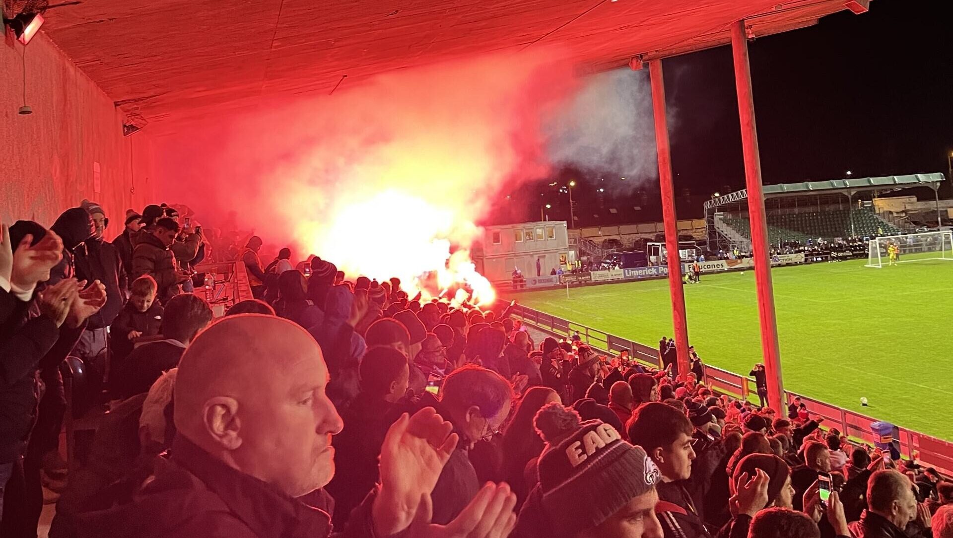 Treaty United fans shows their support during during the First Division play-off final against Cobh Ramblers